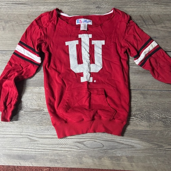 E5 Tops - Red IU Sweatshirt with Striped Sleeves bedazzled small